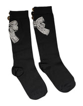 Dolce & Gabbana Black Knit Floral Crystal Embellishment Socks
